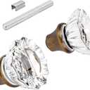 1 Pack Glass Door Knobs Interior Mortise Lock Replacement Set with Spindle, Vintage Crystal Door Knobs for Replacing Broken Old Antique Lock Sets on Interior Door, Antique Brass Finish