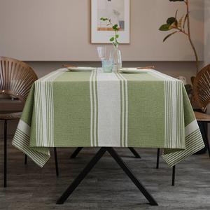 ArtBud Burlap Cotton Linen Table Clothes Farmhouse Tablecloth Striped Picnic Table Cover Heavy Fabric Table Top Coffee Kitchen Dcor Green Rectangle 55"102"(8-10 Seats)