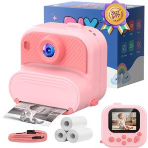 Kids Camera Instant Print: 1080P HD Digital Camera for Kids - Girls for Age 3-12 - Toddler Cameras Toys Gift for 4 5 6 7 8 9 10 11 Years Old - Cool Presents Ideals for Birthday Pink