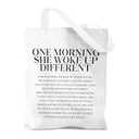 One Morning She Woke Up Different Tote Bag, Inspirational Quotes Large Capacity Reusable Tote Bags with Handles, Portable Travel Beach Canvas Bags, Uplifting Feminist Gifts for Women Bestie Friends