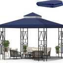 10x10 Canopy Replacement Top Double Tiered Gazebo Cover for Yard, Patio & Garden Durable Sunshade Replacement (Navy Blue)