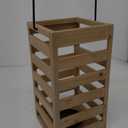 slatted wooden lantern with a black metal handle and natural finish 11"