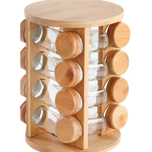 FSC Bamboo 360° Rotating Spice Rack 12 16 20 Spice Jars Multi-use Rack for Kitchen 
