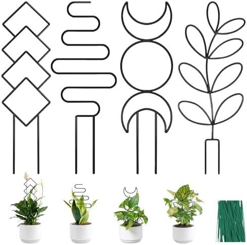 Coomin Small Plant Trellis for Climbing Plants Indoor, 15in Metal House Plant Trellis for Potted Plants, Mini Plant Support for Hoya Pothos, Black