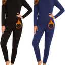 2 Sets Thermal Underwear for Women Long Johns Ultra Warm Fleece Lined Athletic Base Layer Tops & Bottom Pajama (Large, Black/Blue)