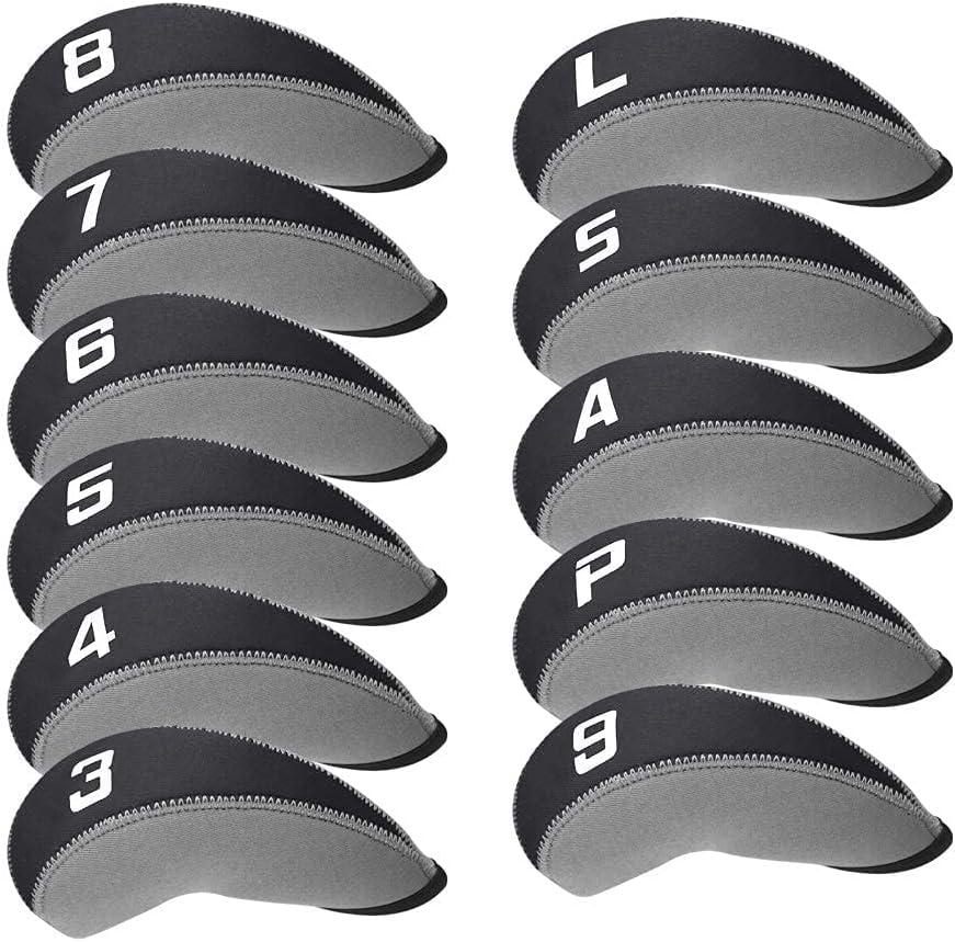 Craftsman Golf 11pcs/Set Neoprene Iron Headcover Set with Large No. for All Brands Callaway,Ping,Taylormade,Cobra Etc. (Gray & Black)