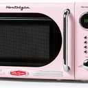 Nostalgia Retro Compact Countertop Microwave Oven - 0.7 Cu. Ft. - 700-Watts with LED Digital Display - Child Lock - Easy Clean Interior - Pink