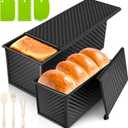 2Pack Bread Pan with Lids  2.2 LB & 1 LB Dough Capacity, Non-Stick Carbon Steel Bread Pans for Homemade Sandwich and Sourdough Bread, Corrugated Toast Mold Black