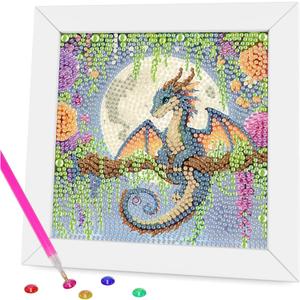 Aestalrcus Dragon Diamond Art for Kids with Frame, Dragon Diamond Art Painting Kits for Kids Ages 4-12, Easy Crystal Gem Art Kits for Kid Gift Home Wall Decor 6x6inch