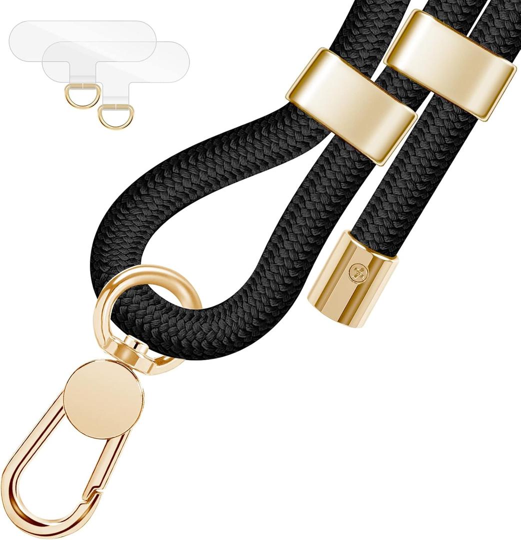 UKON Cell Phone Lanyard,Crossbody Lanyard and Wrist Strap Premium Metal Buckle Phone Charms with 2 X Phone Patch Compatible with All Smartphone(Black)