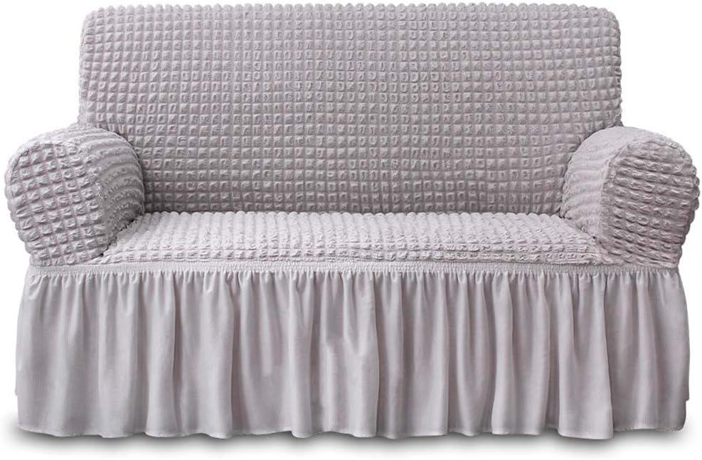 NICEEC Loveseat Slipcover Grey Loveseat Cover 1 Piece Easy Fitted Sofa Couch Cover Universal High Stretch Durable Furniture Protector Love Seat with Skirt Country Style (2 Seater Lilac Gray) (Medium)