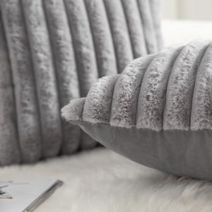Pack of 2 Decorative Throw Pillow Covers Faux Fur Striped Plush Soft Cushion Covers Pillow Cases Bedroom Living Room Sofa Home 17X17