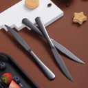 Kyrtaon Black Steak Knife Set, Serrated Titanium Plating Stainless Steel Sharp Knives, Dinner Set of 8, Dishwasher Safe Sturdy and Easy to Clean