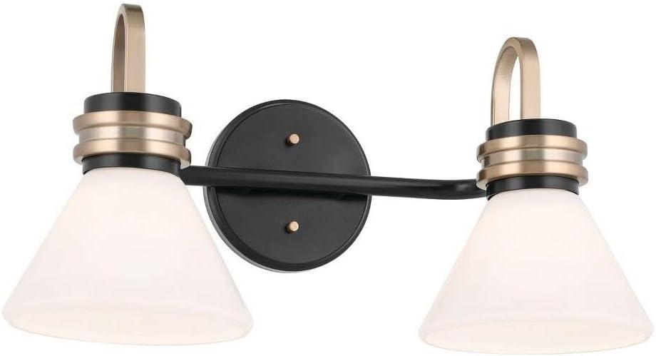 Kichler Farum 19.25 Inch 2 Light Vanity with Opal Glass in Black with Champagne Bronze