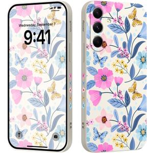 LEECG for Samsung Galaxy A54 5G Case Flower Pattern Silicone Slim Anti Fingerprint A54 5G Phone Cover (6.4" Display)-Flower White