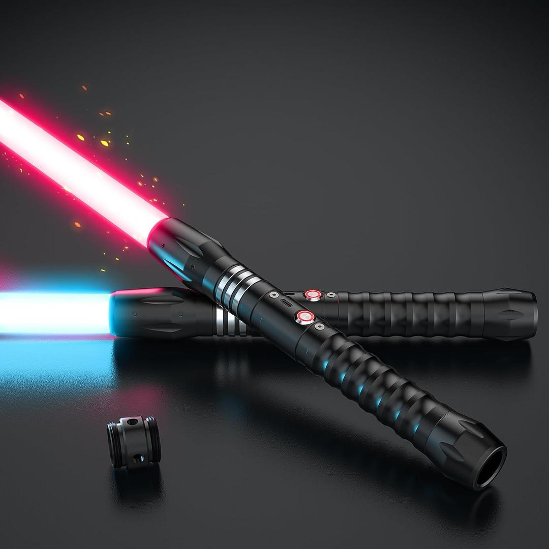 Lightsaber, Dueling Double Light Saber, USB Rechargeable, Metal Hilt with Upgraded 24 Colors 18 Sound 4 Modes Light Sabers for Adults, Lightsabers for Kids Cosplay Birthday for Fun, 2Pack, 40"+40", long