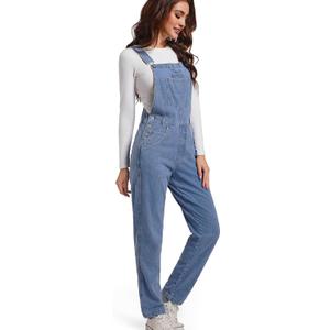 Women Denim Overalls Jean Bib 90s Retro Dungaree Ladies Loose Fit Fashion Cotton Casual Relaxed Jumpsuit (Large, Light Blue)