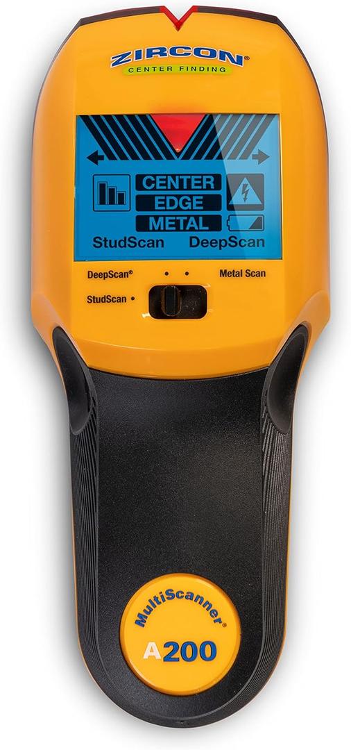 Zircon MultiScanner A200  Electronic Wall Scanner Stud Finder & Metal Detector with Live AC Wire Detection, SpotLite Pointer, ACT Auto-Correcting Technology (Center Finding)
