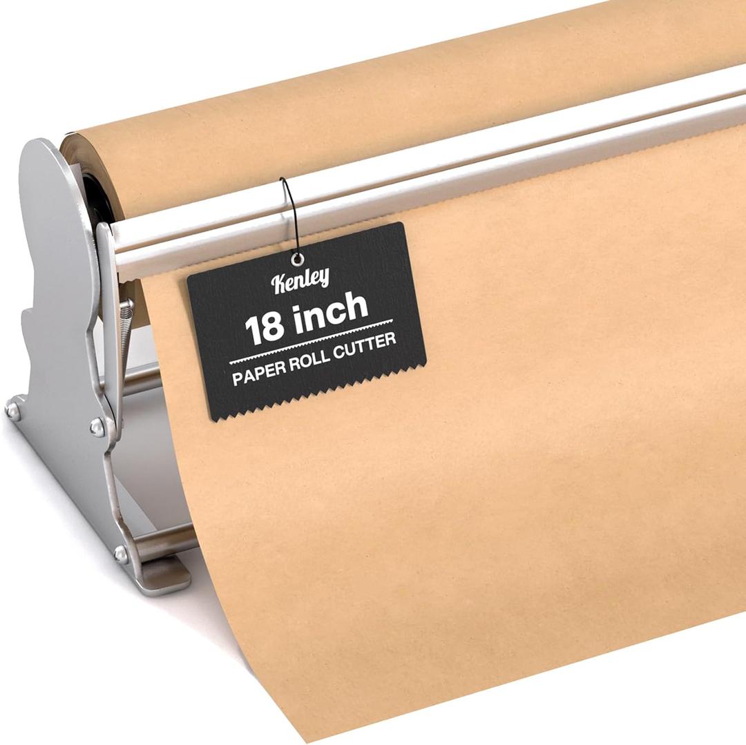 Kenley Butcher Paper Dispenser - Large Holder and Cutter for Wrapping Butcher Craft Freezer Paper Roll 18 Inch - Wall Mount or Tabletop - Carbon Steel Non-Slip Cutter with Serrated Blade - Easy to Use