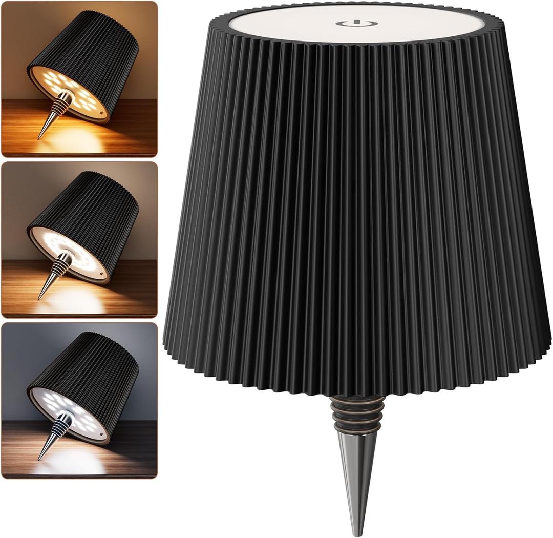 Wireless Bottle Lamp, LED Wine Bottle Lamp with Stopper, 2026 New 3 Color Rechargeable Wine Bottle Lights for Home Bars Restaurants - Black