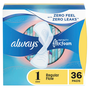 Always Infinity FlexFoam Pads for Women Size 1 Regular Absorbency, 72 Count with Wings, Unscented, 36 Count 