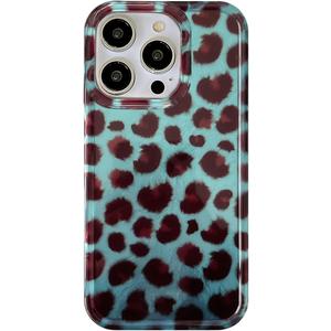 Trendy Burgundy Blue Cheetah Print Phone Case for iPhone 16 Pro Max 6.9in - Cute and Chic Trendy Retro Tortoise Leopard Classic Soft Slim Protective Cover for Cool Girls and Elegant Women