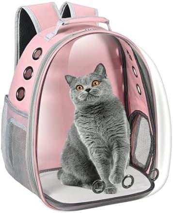 Cat Carrier Backpack, Pet Carrier Backpack Front Pack for Small Medium Cat Puppy Dog Carrier Backpack Bag Space Capsule, Airline-Approved Pet Carrier for Travel Hiking Walking Camping (Pink)