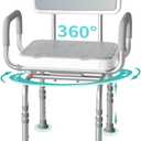 Swivel Shower Chair, Shower Seat with Arms and Back for Seniors Elderly Disabled, Height Adjustable 500 lbs Capacity, 360 Rotatable Seat for Inside Shower Stall and Bathtub