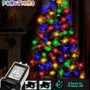 Christmas Snowflake String Lights Outdoor, 100 LED 49FT Icicle Lights Waterproof with 8 Modes Timer Xmas Decorations, Plug in Fairy Lights for Curtain, Eaves, Window, Tree, Garden, Yard- Multicolor