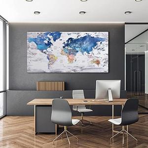 Pogusmavi-World Map Wall Art-Modern Art Wall Decor-Framed Artwork For Walls-Canvas Art For Office-Paintings For Decorations-Large Pictures For Living Room 24x48