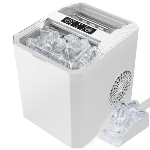 Sweetcrispy Countertop Ice Maker - 9 Cubes in 6 Mins, 26lbs/24Hrs, 2-Size Bullet Ice, Self-Cleaning Portable Ice Machine with Quiet Operation for Home Office Camping, White