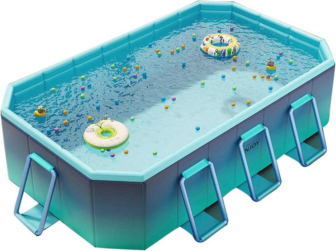 Foldable Pool for Kids and Adults Non Inflatable Pool Outdoor Swimming Ice Blue Kiddie Pools Thickened Support Dog Pool Garden Backyard (L(116"65"21"/3m))