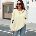 Oversized Christian Sweatshirts for Women Jesus is King Sweatshirt Faith Shirt Bible Verse Religious Pullover Tops Apricot (Beige, L)