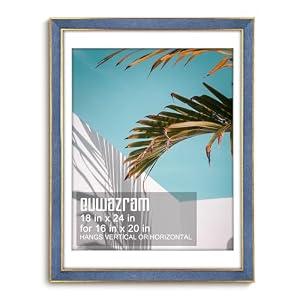 Suede 18x24 Frame - Single Frame, Christmas Elegant Sky Blue 18 x 24 Poster Frame with Mat for 16x20, 18x24 Picture Frames for Artwork, Puzzles, Photos and Movie Posters