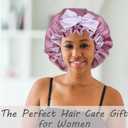 Satin Bonnet Silk Sleep Cap, Double Layer Tie Band Adjustable Bonnet for Women Curly Hair Care (Purple)