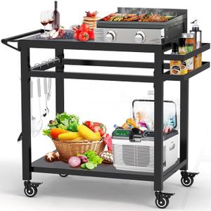 20"x32" Double-Shelf Grill Table Movable Grill Cart, Outdoor Food Prep and Pizza Oven Table, Grill Stand Fits Blackstone Griddle 17" 22"