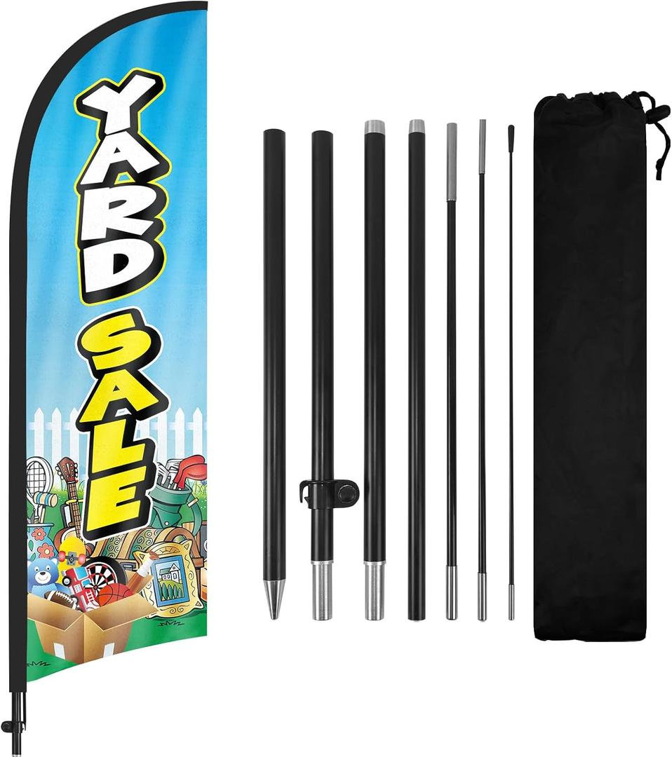 Yard Sale Feather Flag with Pole Kit 8Ft, Advertising Flag Sign for Garage Sales, Moving Sales Neighborhood Events
