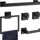 5-Piece Matte Black Bathroom Accessories Set, SUS304 Stainless Steel Wall Mounted 16 Inch Hand Towel Bar, Toilet Paper Holder, Towel Ring, Towel Hooks, Bathroom Hardware Set, Towel Bar Set