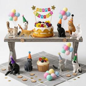 31PCS Realistic Cat Cake Toppers Set, 10 Hand-Painted Miniature Cat Figurines with Birthday Banner, Balloons, Party Hats, Perfect for Cat Themed Birthday Party, Baby Shower, Home Decor for Cat Lovers