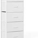Sweetcrispy 5 Drawer Dresser with Fabric Bins Steel Frame Wood top Storage Chest for Bedroom Closet Hallway White Compact Organizer Durable Home Storage Solution