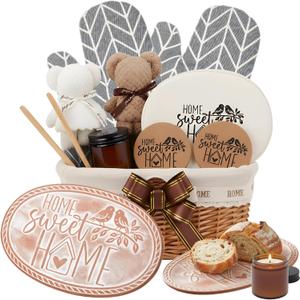 Bread Warmer Basket with Stone Terracotta Warming Stone And Wicker Serving Basket with Linen Lid Sourdough Tortilla Warmer Gift Set for Kitchen, Hostess, Mom 11.81" x 8.66"