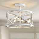 Chandelier 3-Light Vintage Farmhouse Industrial Semi-Flush Mount Ceiling Light Lighting Fixture for Foyer Bedroom Hallway Storage Room Kitchen Bathroom, H 9.4" x W 12", E26 Base, Antique White