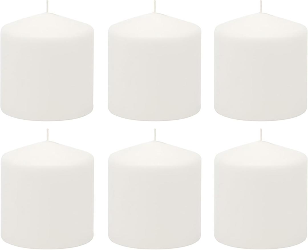 Stonebriar Unscented White Tall Pillar Candles, 18 Hour Burning Candle Pillars, Perfect for Decor, Weddings, Emergencies 3" X 3", 6 count