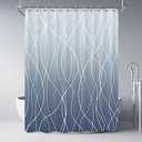 Punkray Ombre Blue Shower Curtain for Bathroom with Hooks, White Shower Curtain Set, Stripe Bath Curtains Decorative Shower Curtains Water Repellent Washable, 72 x 84