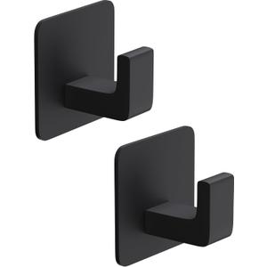 GWAAZXGZ Square Self Adhesive Towel Hooks - 2 Pack Matte Black Metal Hooks, Right-Angle Design for Towels, Robes & Hats, Organize Bathroom, Kitchen, Entryway, Doors, Cabinets on Smooth Surfaces