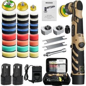 Cordless Mini Polisher,1/1.5/2Inch,DA&RO with 11 Variable Speed 2500-6000 RPM,2 * 2.3Ah Rechargeable Batteries,Car Detailing Micro Polisher