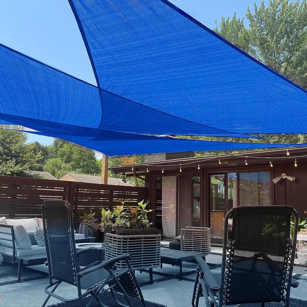 LOVE STORY 20' x 20' x 20' Triangle Blue Sun Shade Sail Canopy UV Block for Outdoor Patio Garden Backyard