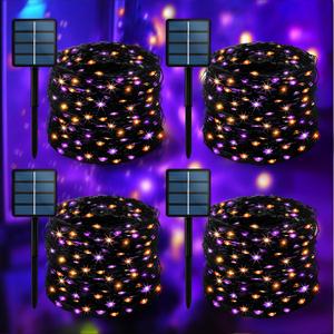 4-Pack 400LED Solar Halloween LightsOrange& Purple String LightsSolar Fairy Lights with 8 Modes Halloween Lights Outdoor Waterproof for Bedroom Patio Garden Party Yard Decoration