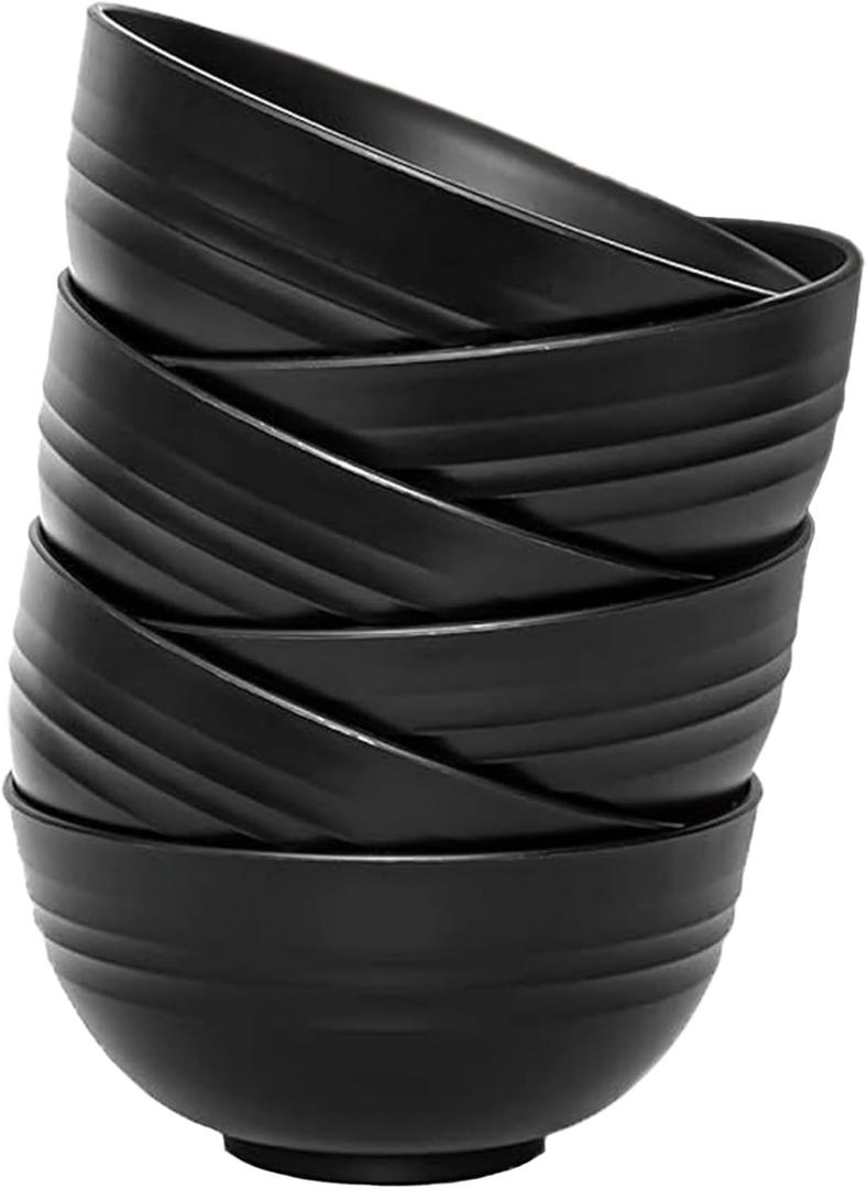 Unbreakable Wheat Straw Cereal Bowls Set of 6, 24 oz Microwave and Dishwasher Safe Lightweight Soup and Salad Bowl Sets, Reusable Dessert Bowls for Rice, Pasta, Snack, Fruit, BPA Free (Black)