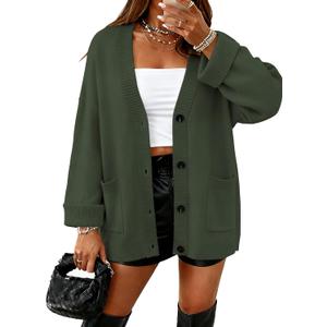 BTFBM Oversized Cardigan Sweaters for Women Trendy Fall Fashion 2025 Button Down Long Sleeve Chunky Knit Cardigans (Green, S)